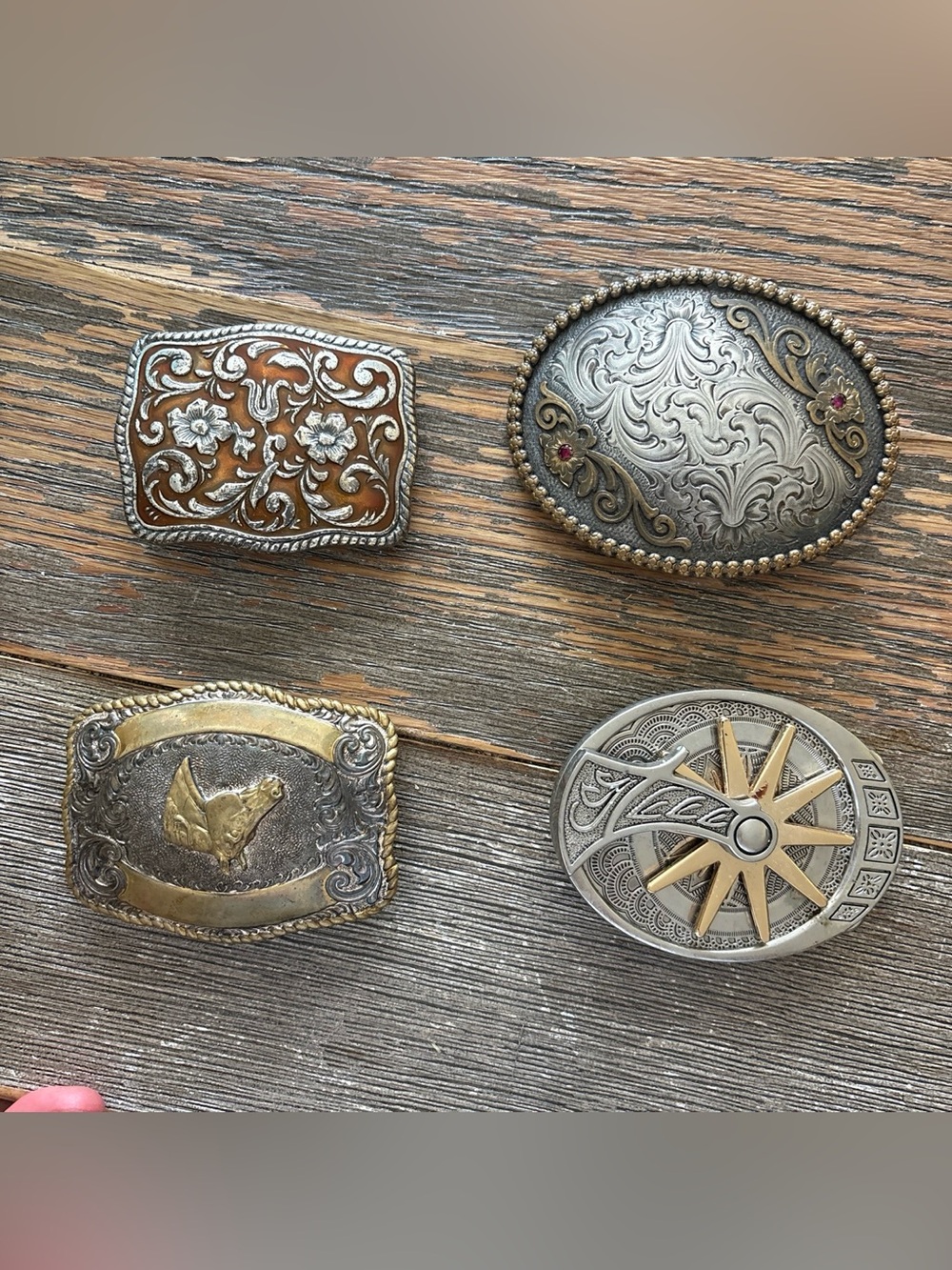 Vintage Silver and Gold Decorative Belt Buckles - Set of 4